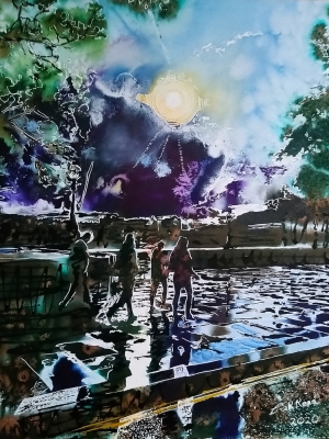 After the rain- ©2020 - Cathy Read - Watercolour and Acrylic - 50 x 40 cm