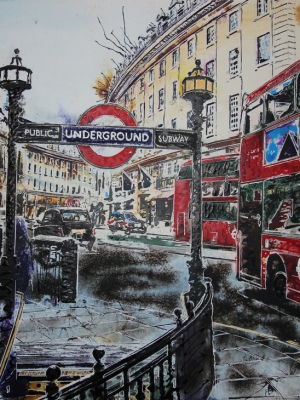 Regent Street- ©2020- Cathy Read-Watercolour and acrylic ink - 56x76cm