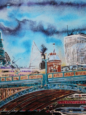 Southwark-Bridge-©2020-Cathy-Read-40-x-50-cm-Watercolour-and-acrylic-ink