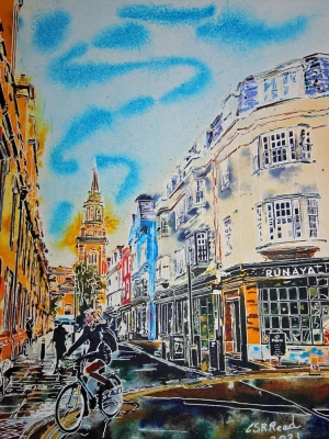 Turl Street Turn - ©2021 - Cathy Read -  50 x 40 cm - Watercolour and acrylic ink