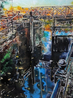 Deep Dark Lock ©2021 - Cathy Read -Watercolour and acrylic ink - 76x56cm