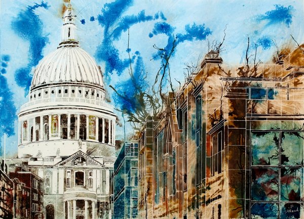 London architecture ©2012 - Cathy Read - The Life of London Churches- Mixed Media- 56x76cm