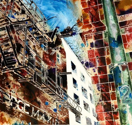 Fire Escapes - ©2012 - Cathy-Read- watercolour andy acrylic ink-40x50cm