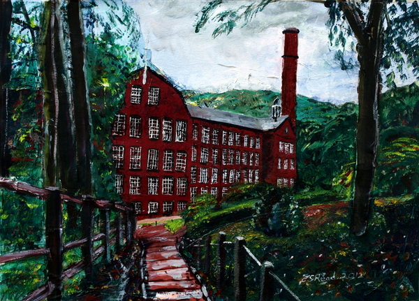 Collage painting of Quarry Bank Mill - Mixed media-41x58cm - ©2012 - Cathy Read -