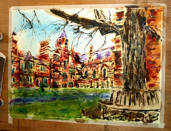 ©2013 - Cathy Read - Keble College Work in Progress- Watercolour and Acrylic- 55 x 75 cm