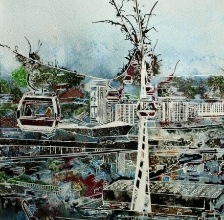 ©2013 - Cathy Read - Flying High Over London- Watercolour and Acrylic- 38x28 cm