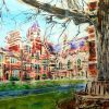 Painting of Keble College, Oxford - Pusey Quad -©2013 - Cathy Read - Watercolour and Acrylic- 55 x 75 cm - £1200