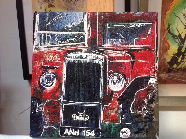 ©2014 - Cathy Read - Routemaster bus - Watercolour and Acrylic on stretched canvas-20 x 20 cm