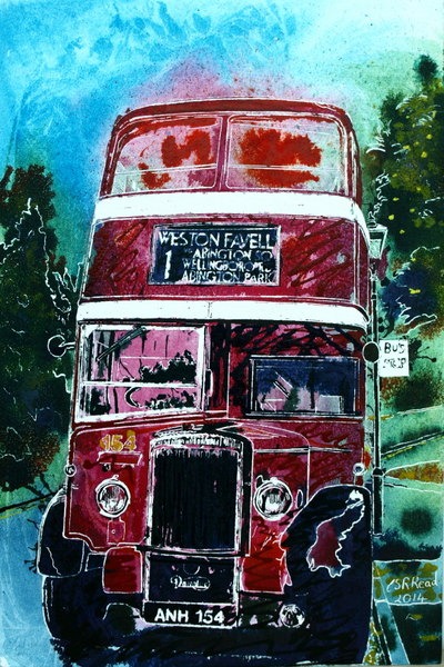 ©2014 - Cathy Read - Bus Selfie- Watercolour and Acrylic on paper on board -30 x 45 cm HR