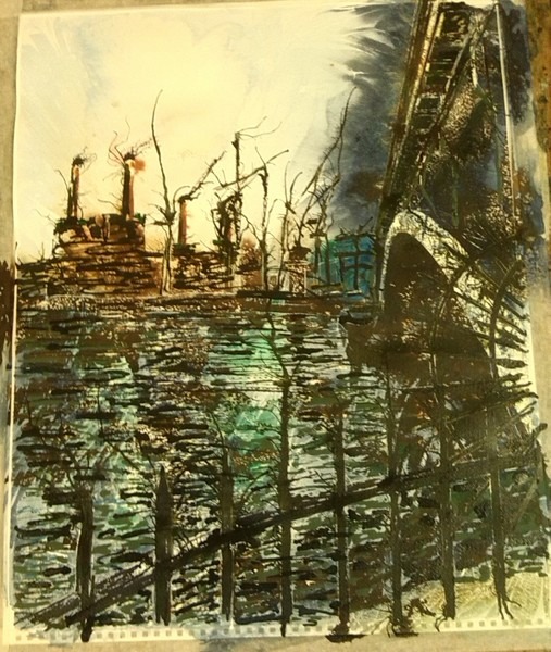 ©2014 - Cathy Read - Work in Progress - Battersea under Chelsea - Watercolour and Acrylic -40 x 50 cm