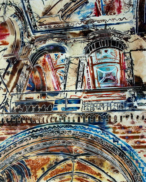 Painting of the Natural History Museum in London created by contemporary artist Cathy Read in ©2014 Watercolour and Acrylic - 50x40 cm