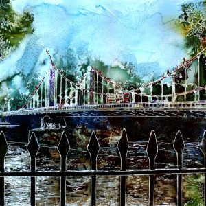 Painting of Chelsea Bridge by Contemporary artist Cathy Read Title Class Divide