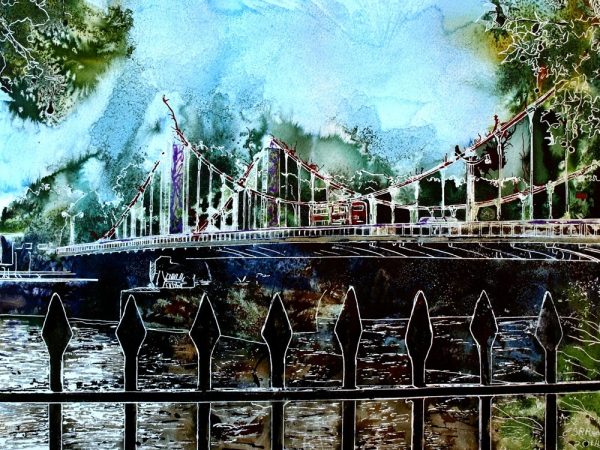 Painting of Chelsea Bridge by Contemporary artist Cathy Read Title Class Divide