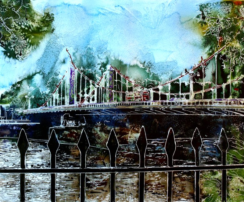 Painting of Chelsea Bridge by Contemporary artist Cathy Read Title Class Divide