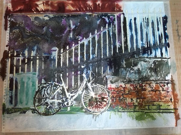 Painting of White Bicycle in Progress. Created by Cathy Read