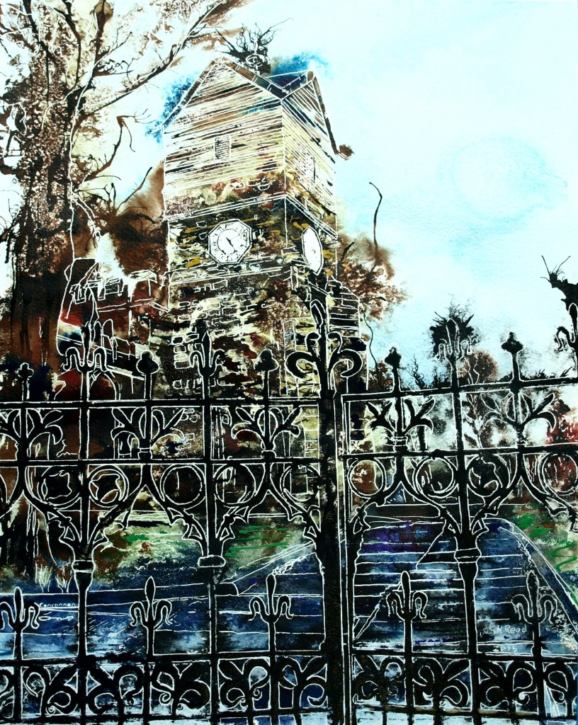 ©2015 - Cathy Read -Standing at the Church Gates - Watercolour and Acrylic  - 50x40 cm