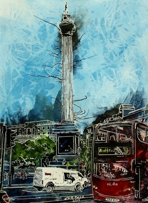 Trafalgar Square - ©2015 - Cathy Read Watercolour and Acrylic - 38x28 cm