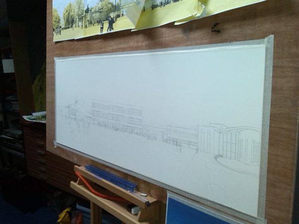 ©2013-Cathy Read -WIP Royal Latin School - Building on 600 years- Pencil- 43 x 106cm