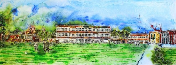 ©2013-Cathy Read - Royal Latin School - Building on 600 yearsWatercolour and Acrylic ink - 43 x 106cm