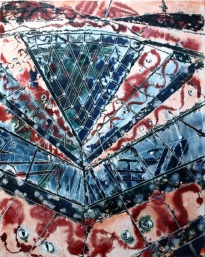 Gherkin Abstract - ©2014 - Cathy Read - Watercolour and Acrylic ink on canvas - 102 x 81cm - £1500 unframed
