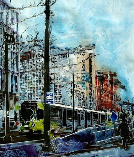 City Reflections - ©2015 - Cathy Read - Watercolour and acrylic ink - 76x56cm