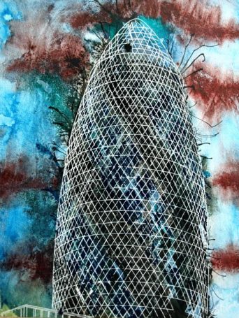 Gherkin - ©2015 - Cathy Read - Watercolour and acrylic ink