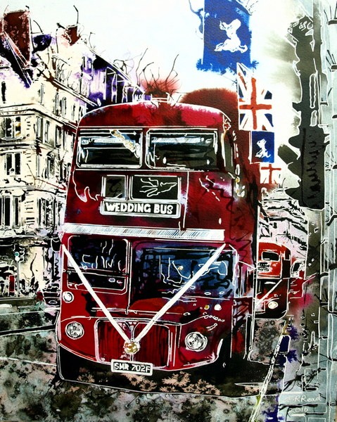 ©2016 - Cathy Read - Wedding Bus- Watercolour and Acrylic - 50 x 40 cm