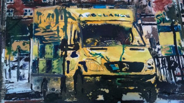 ©2016 - Cathy Read - Ambulance WIP detail - Watercolour and Acrylic