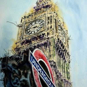 ©2016 - Cathy Read - London Icons Watercolour, acrylic ink and gold leaf - 75 x 55 cm