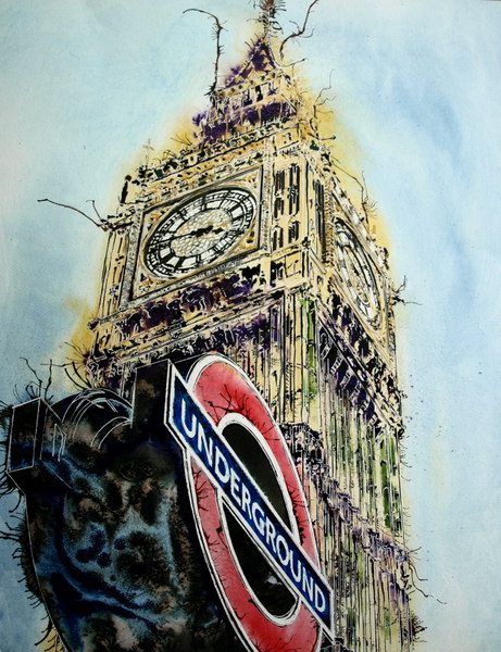 ©2016 - Cathy Read - London Icons Watercolour, acrylic ink and gold leaf - 75 x 55 cm -££1212 