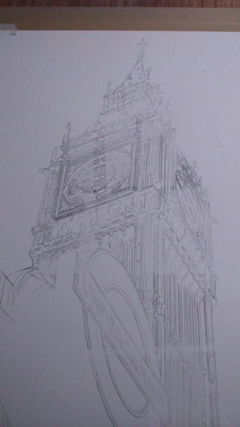 ©2016 - Cathy Read - Big Ben (Working title) Work in Progress detail - Graphite - 75 x 55 cm