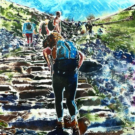 ©2015-Cathy-Read-Pilgrims-A-Journey-of-a-Thousand-Miles-Begins-with-One-Step-Watercolour-and-Acrylic-61x46-cm