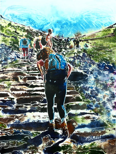 ©2015-Cathy-Read-Pilgrims-A-Journey-of-a-Thousand-Miles-Begins-with-One-Step-Watercolour-and-Acrylic-61x46-cm