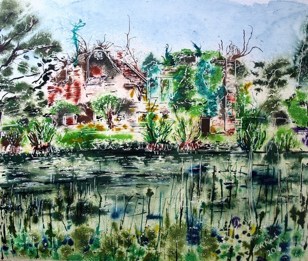 Finished Scotney Castle painting on Landscape-Artist-of-the-Year-Scotney-Castle-Painting- ©2016-Cathy Read-Watercolour-and-Acrylic