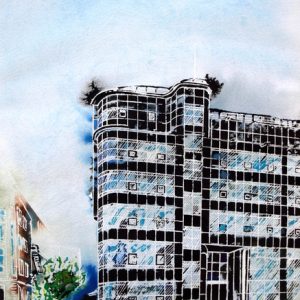 Painting of the Daily Express Building on Great ancoats Street in Manchester, ©2011 - Cathy Read - Manchester-Digital image