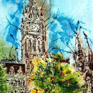 Painting of Manchester-Town-Hall - ©2015-Cathy-Read-Watercolour-and Acrylic-40-x-30-cm SOLD