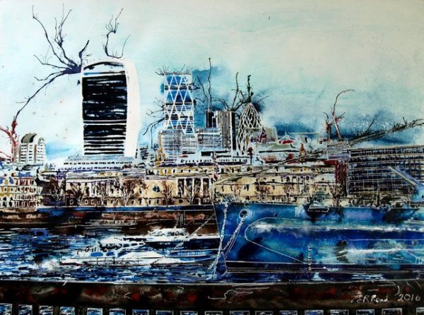©2017-Cathy-Read-London-City-Watercolour-and-acrylic-ink-56-x-76-cm