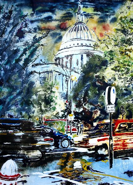 ©2017-Cathy-Read-St-Pauls-at-Night-Watercolour-and-Acrylic-55-x-75cm