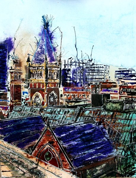 Cathy Read - Artist - Manchester Skyline Painting
