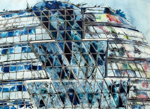 City Hall London- ©2013-Cathy-Read-Watercolour-and-Acrylic-55-x-75-cm
