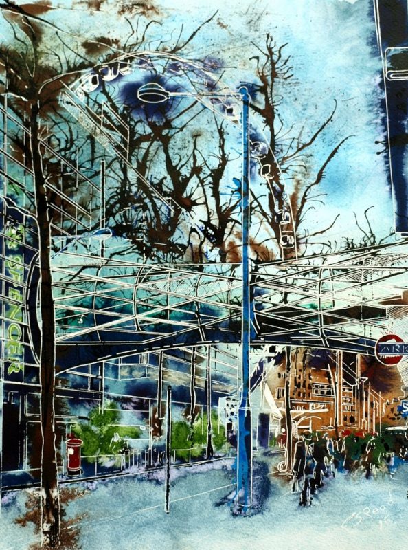 ©2015 - Cathy Read - Corporation Street Bridge - Watercolour and Acrylic - 39 x 29 cm
