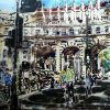 Painting of Admiralty Arch with cars, taxis, cyclists and pedestrians©2016-Cathy-Read-Admiralty-Arch-Watercolour-and-Acrylic-40-x-50-cm