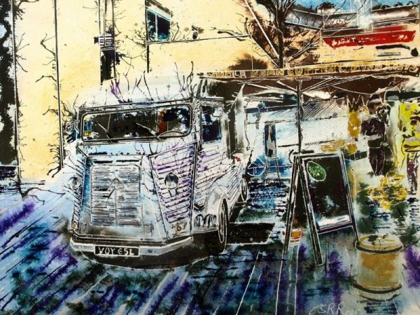©2016 - Cathy Read - H van cafe- Watercolour and Acrylic on paper -40 x 50 cm - £550