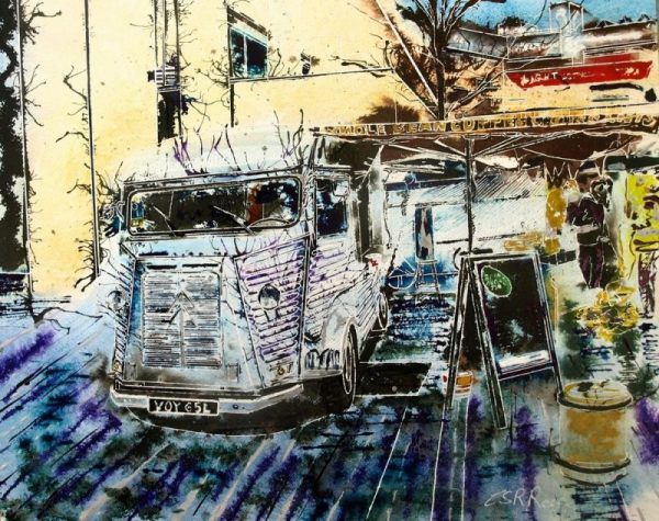 ©2016 - Cathy Read - H van cafe- Watercolour and Acrylic on paper -40 x 50 cm - £550