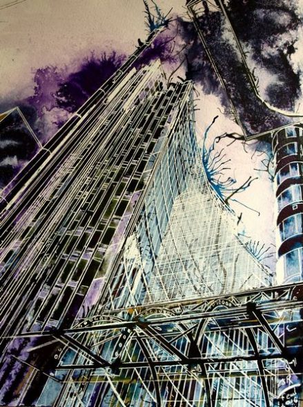 ©2016-Cathy-Read-Looming-London-Architecture-Watercolour-and-Acrylic-40-x-30-cm