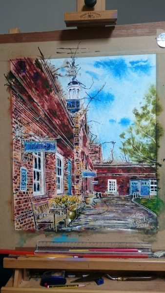 ©2017 - Cathy Read -Claydon House Courtyard Clocktower - Watercolour and Acrylic ink - 40 x 50 cm