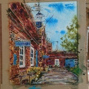 ©2017 - Cathy Read -Claydon House Courtyard Clocktower- watercolour and Acrylic- 40 x 50 cm 600