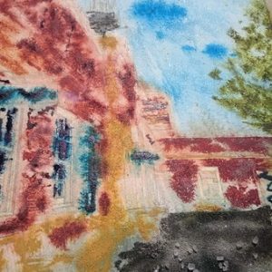 ©2017 - Cathy Read -Claydon House Courtyard ClocktowerWIP 1- watercolour and Acrylic- 40 x 50 cm 600