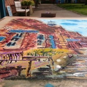 ©2017 - Cathy Read -Claydon House Courtyard ClocktowerWIP long view - watercolour and Acrylic- 40 x 50 cm 600