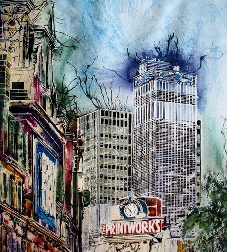 Printworks - ©2017-Cathy Read- watercolour and arylic ink